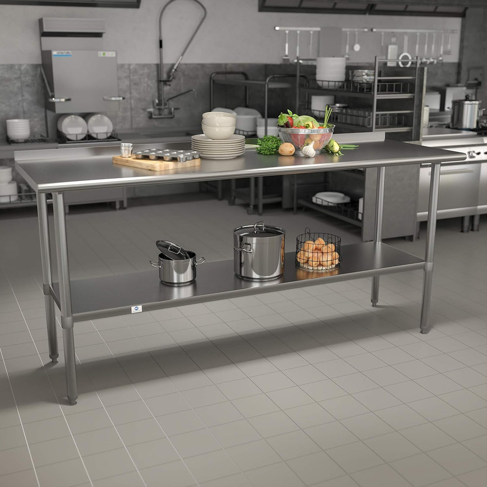 EMMA + OLIVER Stainless Steel 18 Gauge Kitchen Prep and Work Table with Backs...