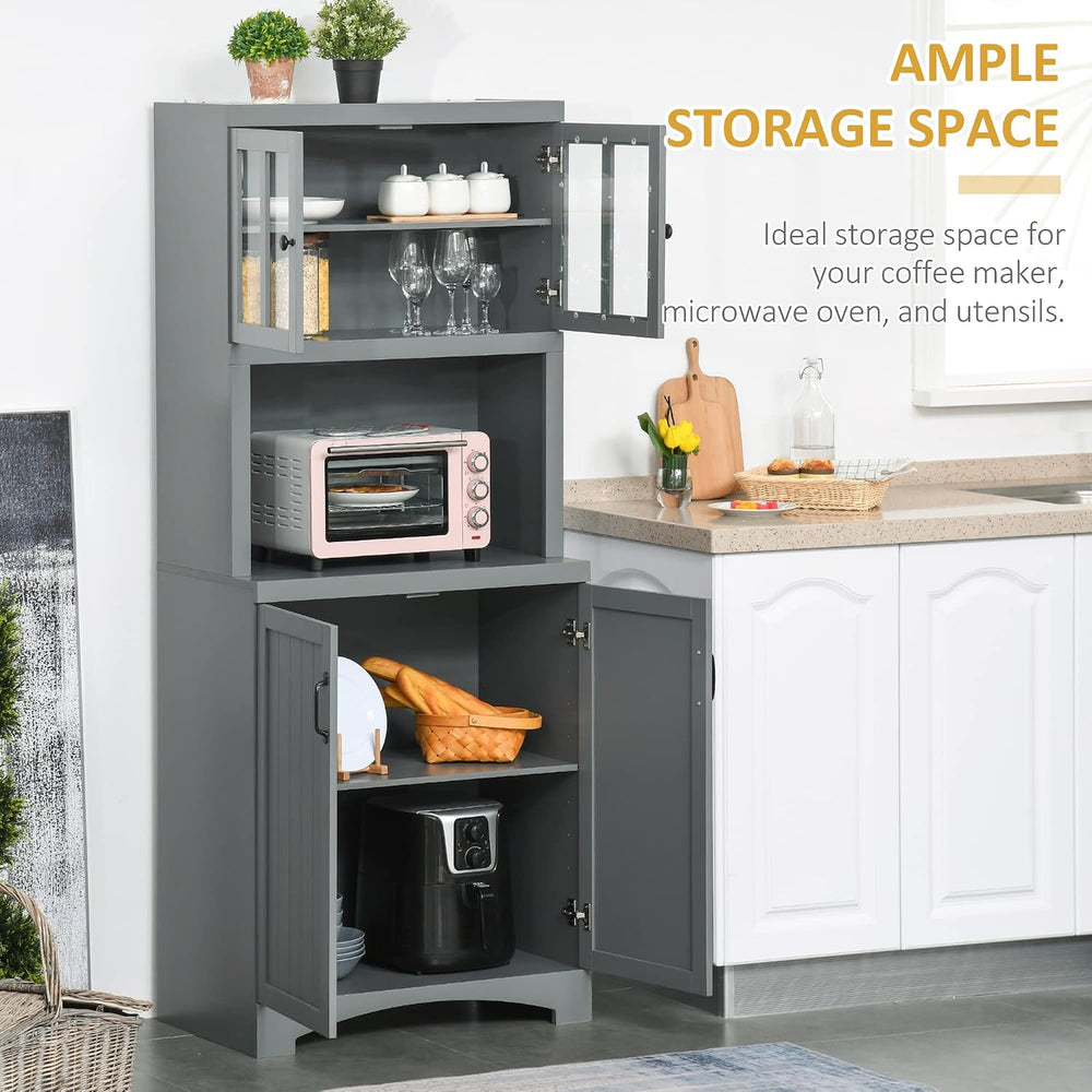 HOMCOM Kitchen Hutch 70" Pantry Cabinet Glass Framed Door Dining Room Gr...