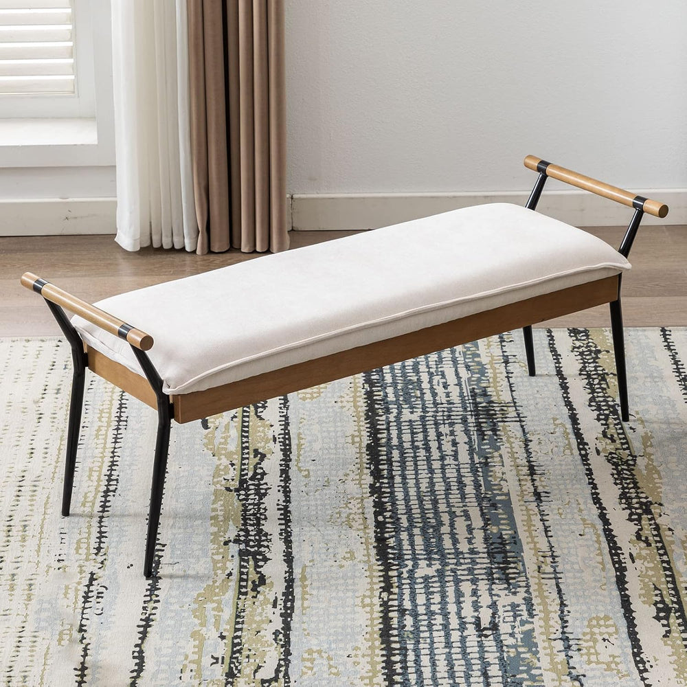 DUOMAY Modern Rectangle Ottoman Bench with Arms and Metal Legs, Mid Century C...
