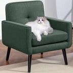 Mid Century Modern Accent Chair, Fabric Reading Armchair, Green | 300LBS Capacity, Padded Seat, Stain-Resistant Fabric, Sturdy Wood Frame, Easy Assembly, Ideal for Living Room & Bedroom