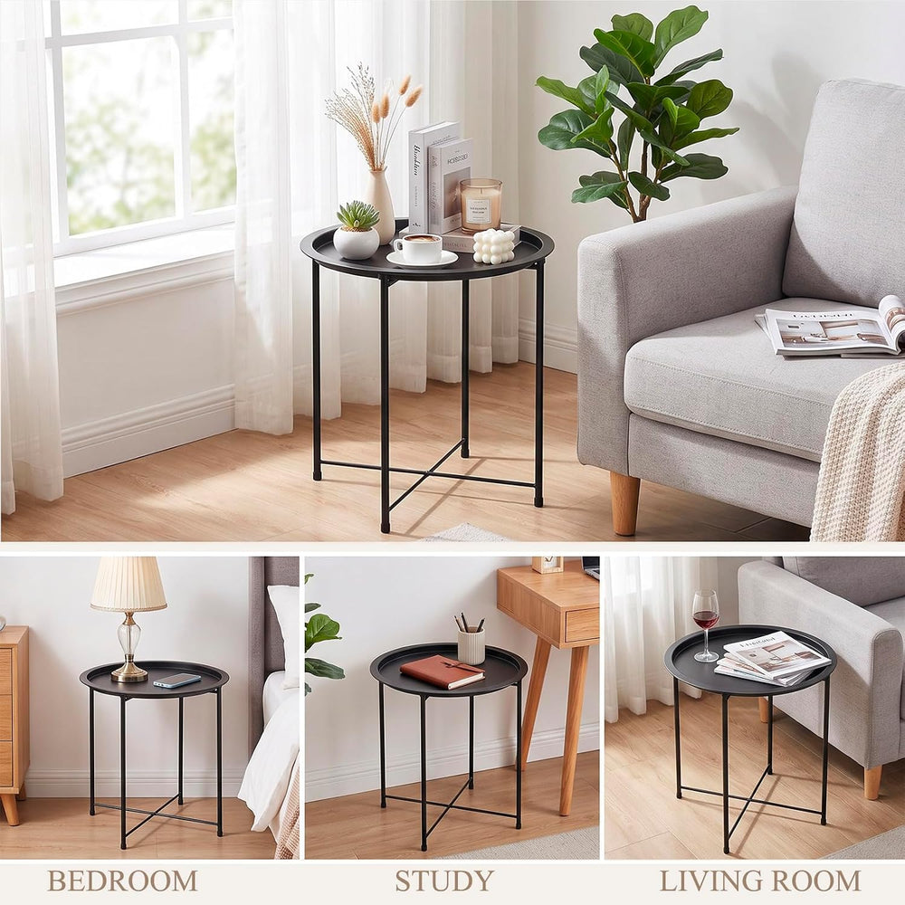 4 Pcs Metal Folding Side Table, Round End Table for Outdoor Patio Balcony