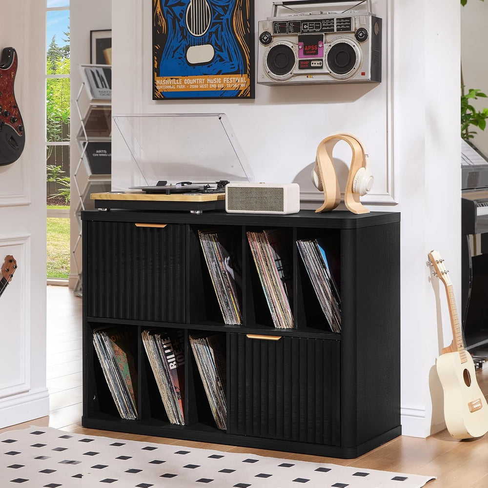 LEYAOYAO Large Record Player Stand with Vinyl Storage Up to 450 Albums, Wood ...