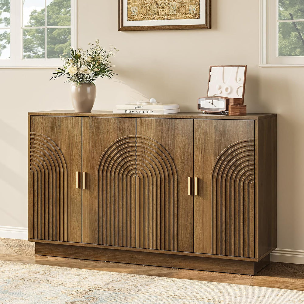 Fluted Sideboard Buffet Cabinet with Storage - 57" Credenza Coffee Bar C...
