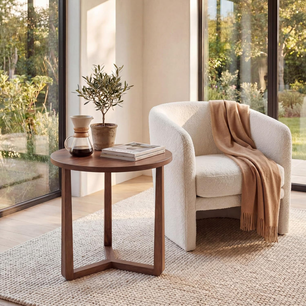 Tangkula Farmhouse Side Table, 22.5” Round End Table with Solid Rubber Wood L...