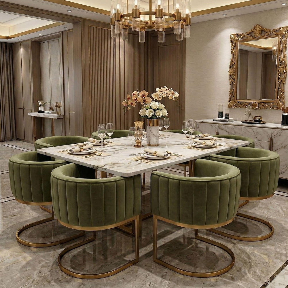 Hyfirm Olive Green and Gold Modern Barrel Dining Room Chairs Set of 4, Velvet...