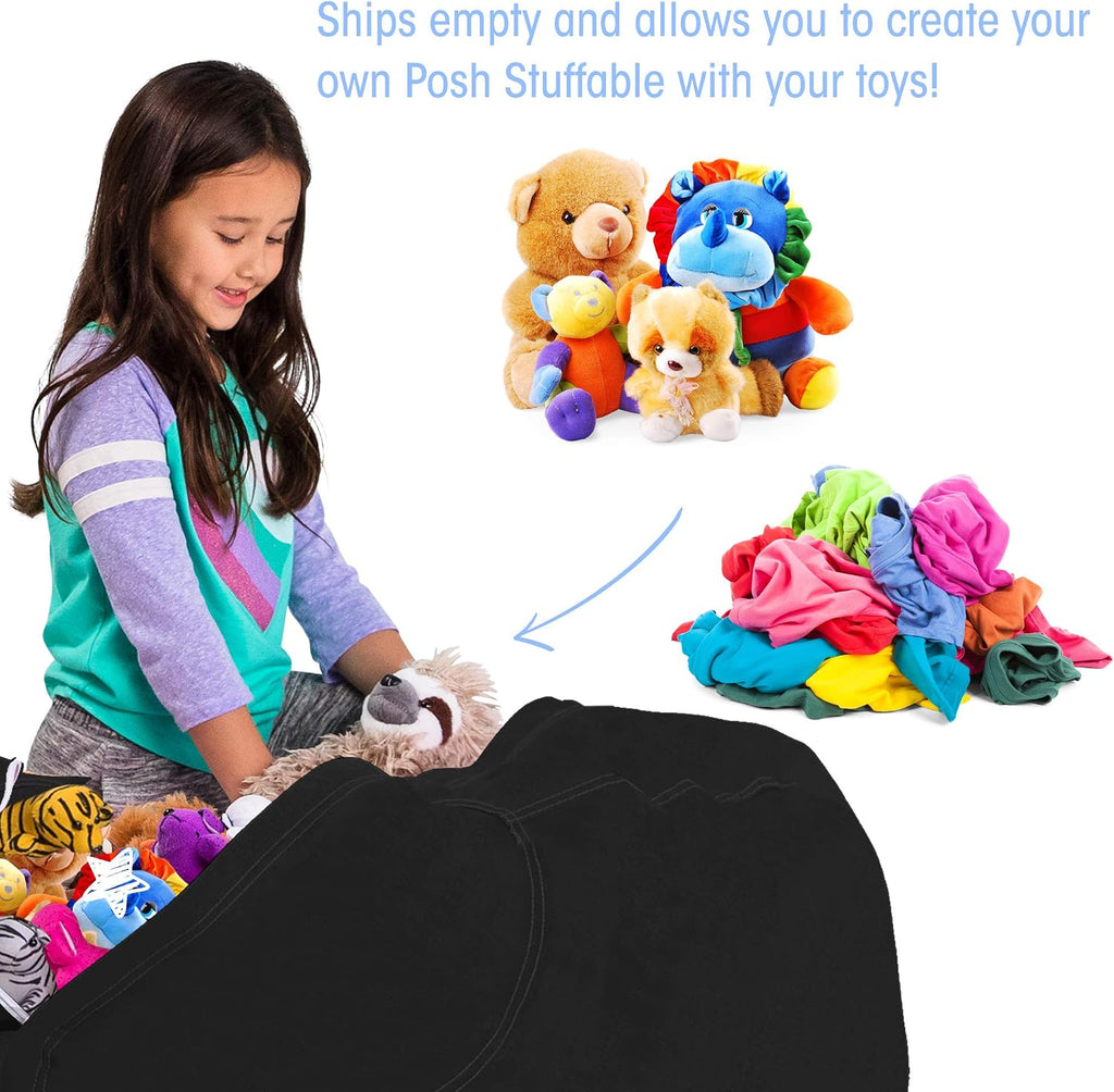 Posh Stuffable Kids Stuffed Animal Storage Bean Bag Chair Cover - Childrens Toy Organizer, X-Large 48" - Solid Black