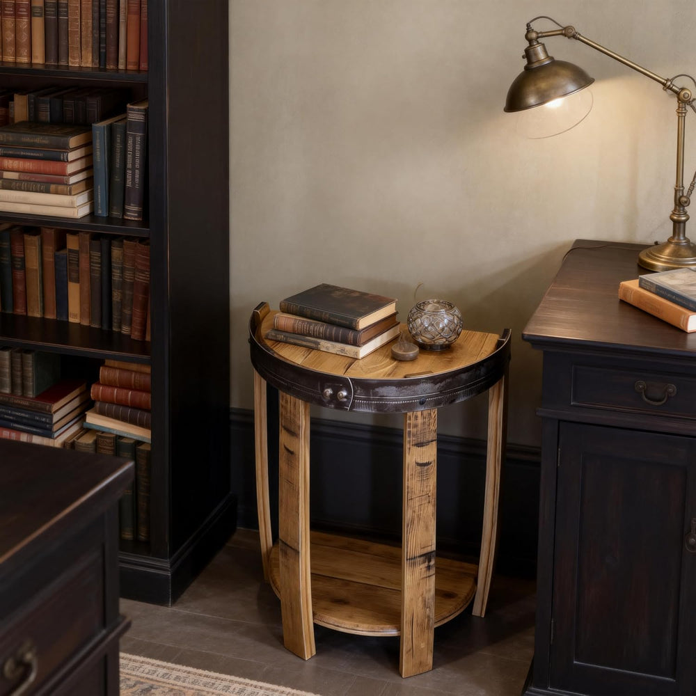 24Inch Half Whiskey Barrel Side Table，Whiskey Barrel End Table, Whiskey Barre...