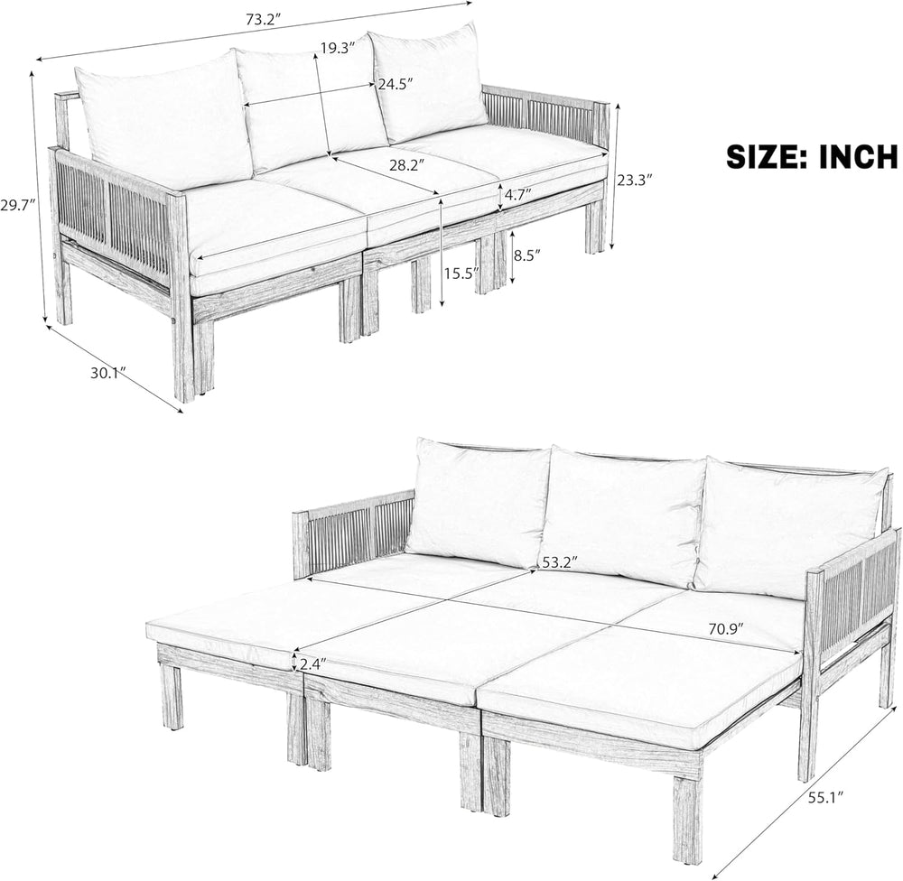 Outdoor Daybed Patio Sofa Bed 3 Seat Sunbed,Sleeper Couch for Patio, Backyard...