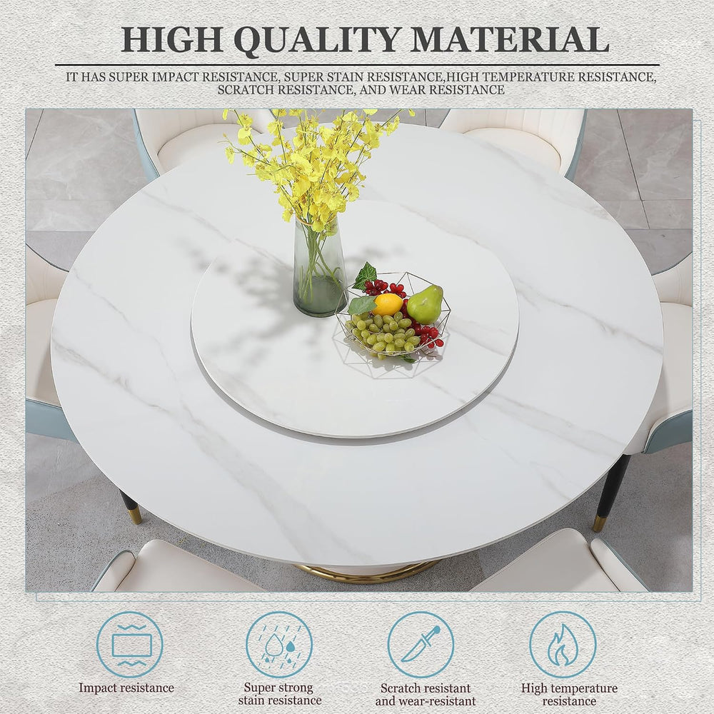 Leavader 59" Modern Round Dining Table Set - Sintered Stone Tabletop wit...