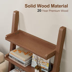 Walnut Wooden Ladder Shelf with Edges, 5-Tier Modern Leaning Bookshelf Ladder – Stylish Space-Saving Bookcase for Living Room, Bedroom & Home Office