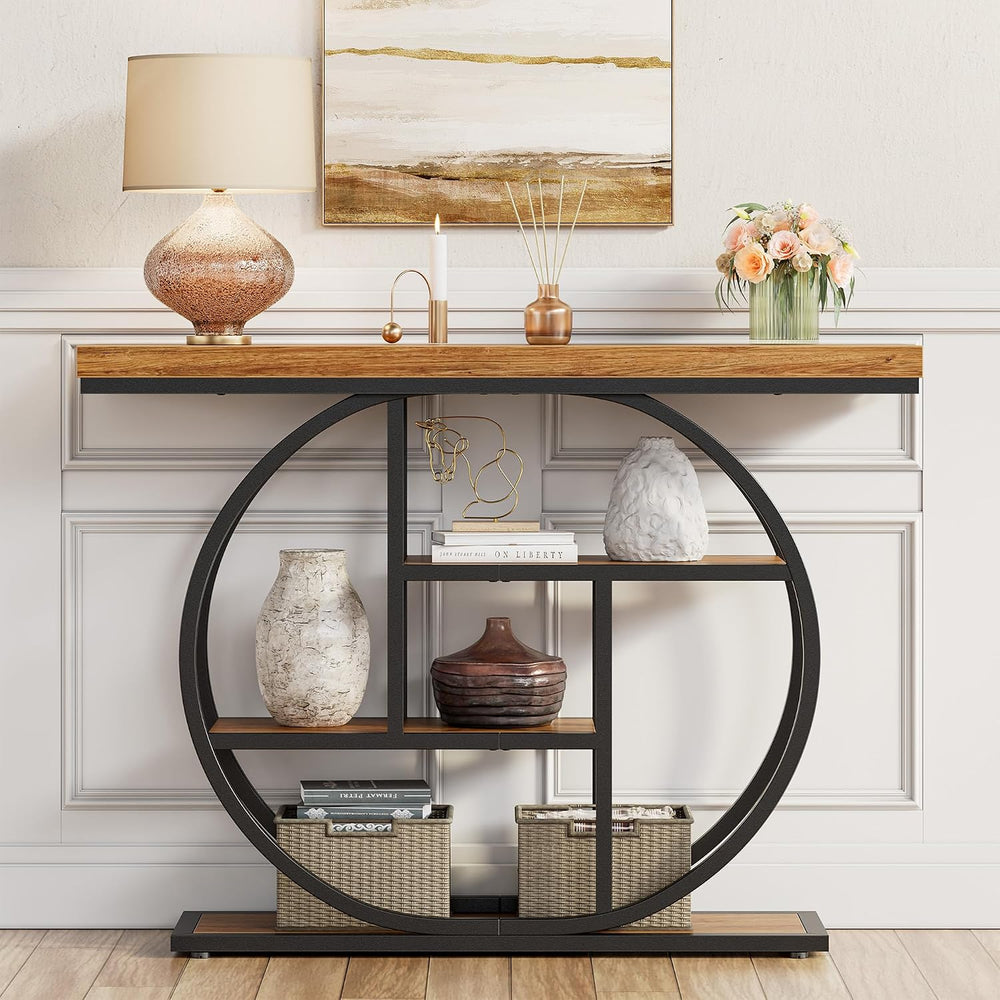 Nuturelly 41.3" Console Table, 4-Tier Sofa Table for Hallway, Rustic Bro...