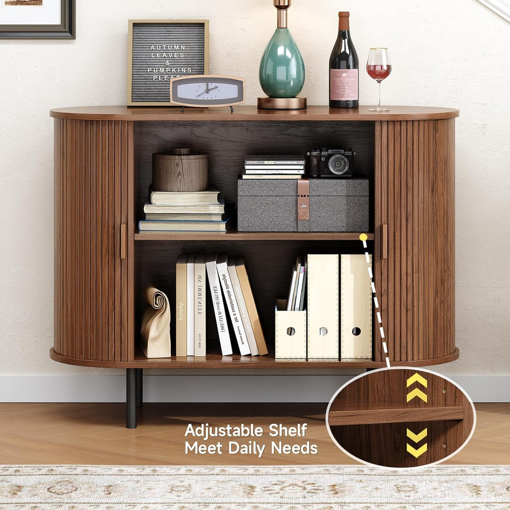 Buffet Cabinet with Storage, Fluted Sideboard Buffet with Sliding Door, Coffe...
