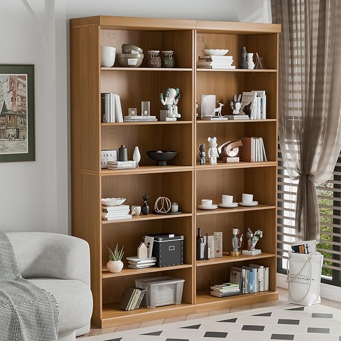 82" Wooden Book Shelf, 5 Shelf Bookcase, Modern Bookshelf with Adjustable Shelf for Home Office, Study Room, Oak