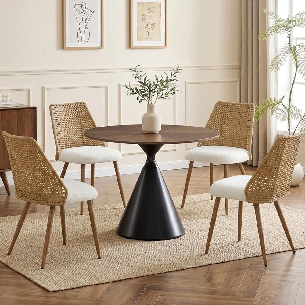 Rattan Dining Chairs Set of 4,Modern Upholstered Boucle Kitchen Room Chairs w...