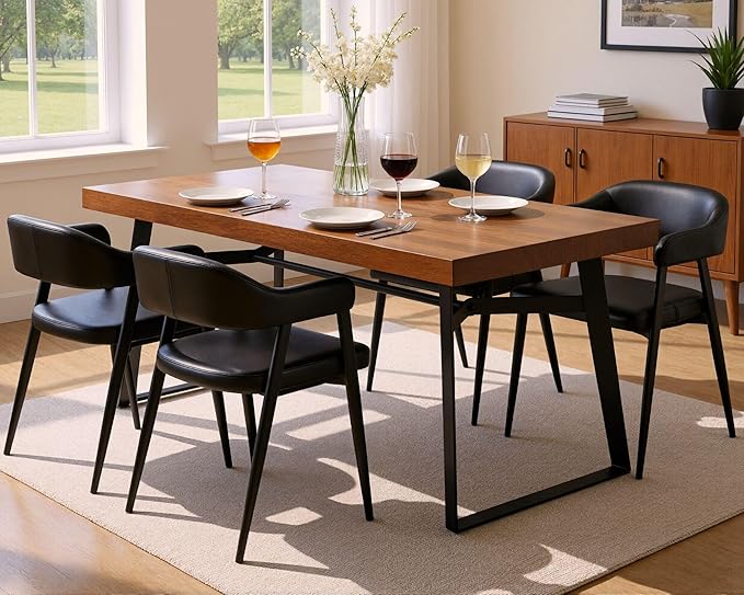 HNY Modern Dining Room Arm Chairs Set of 2, Retro Faux Leather Upholstered Barrel Dining Chairs with Arms Mid-Century Black Accent Chair with Metal Legs, Open-Back Kitchen Side Chair for Living Room