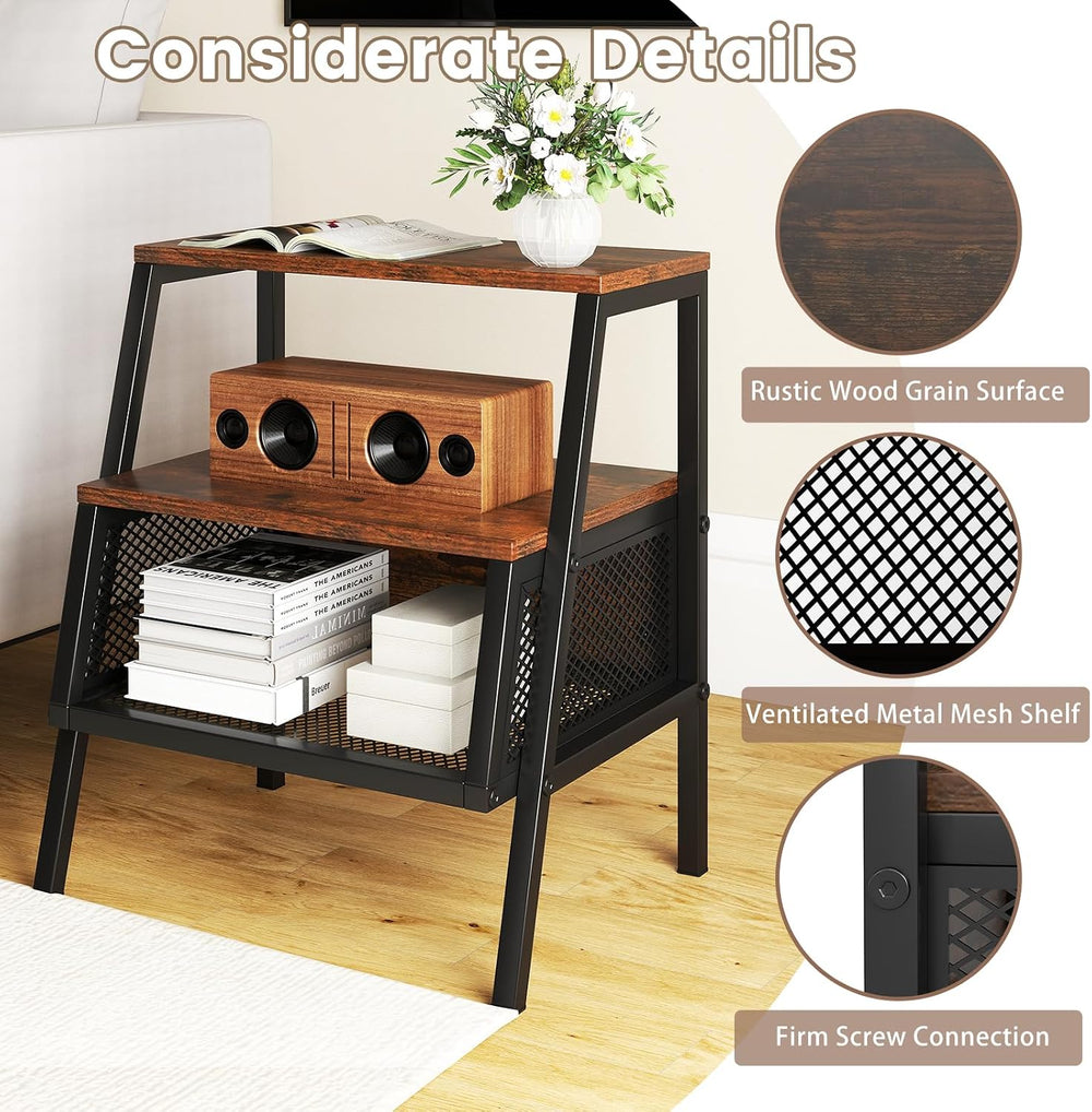 Giantex Industrial Nightstand, Modern End Table w/Open Shelves & Metal Me...