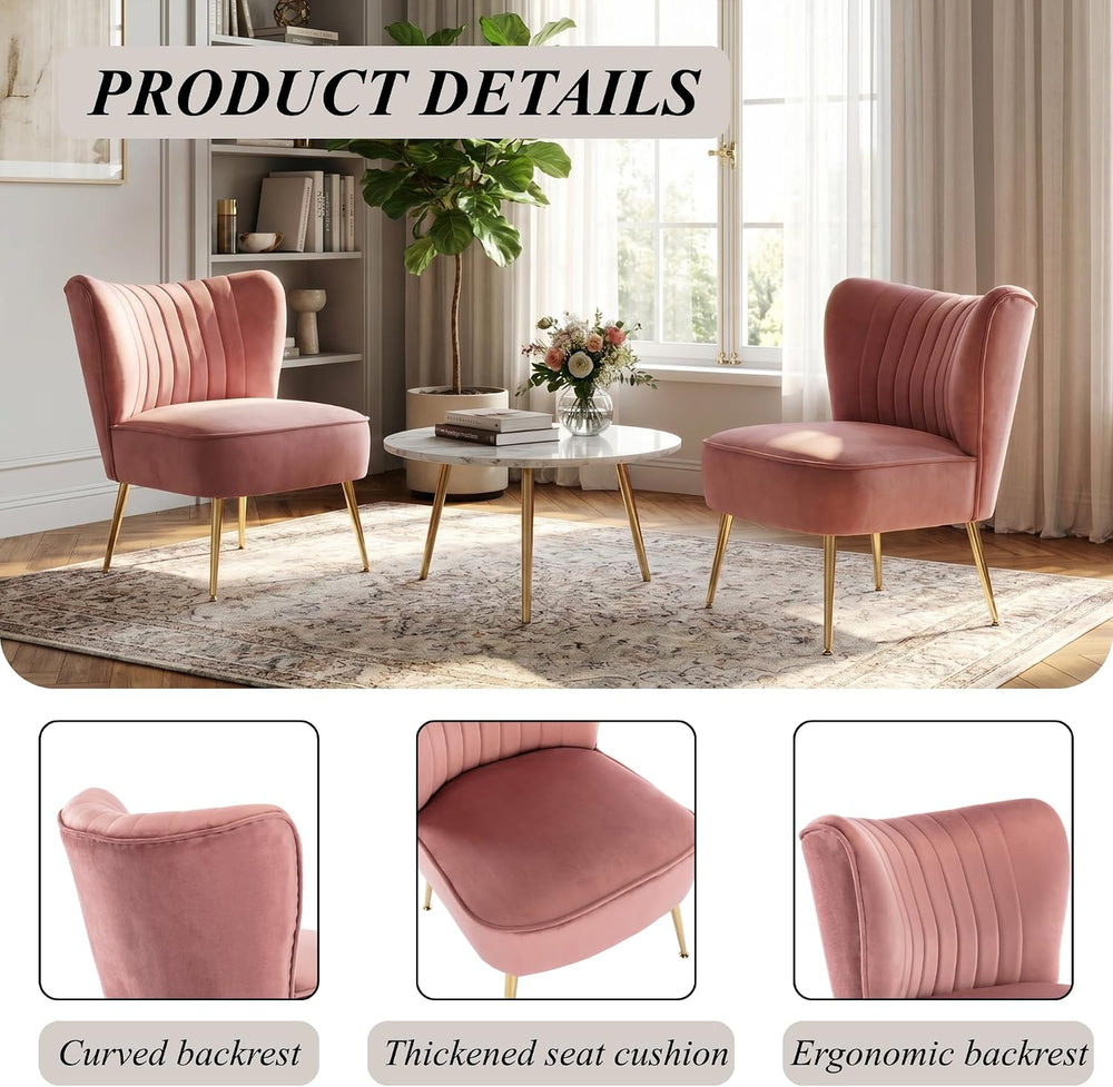 Velvet Accent Chairs Set of 2 Comfy Living Room Chair Armless Slipper Chair M...