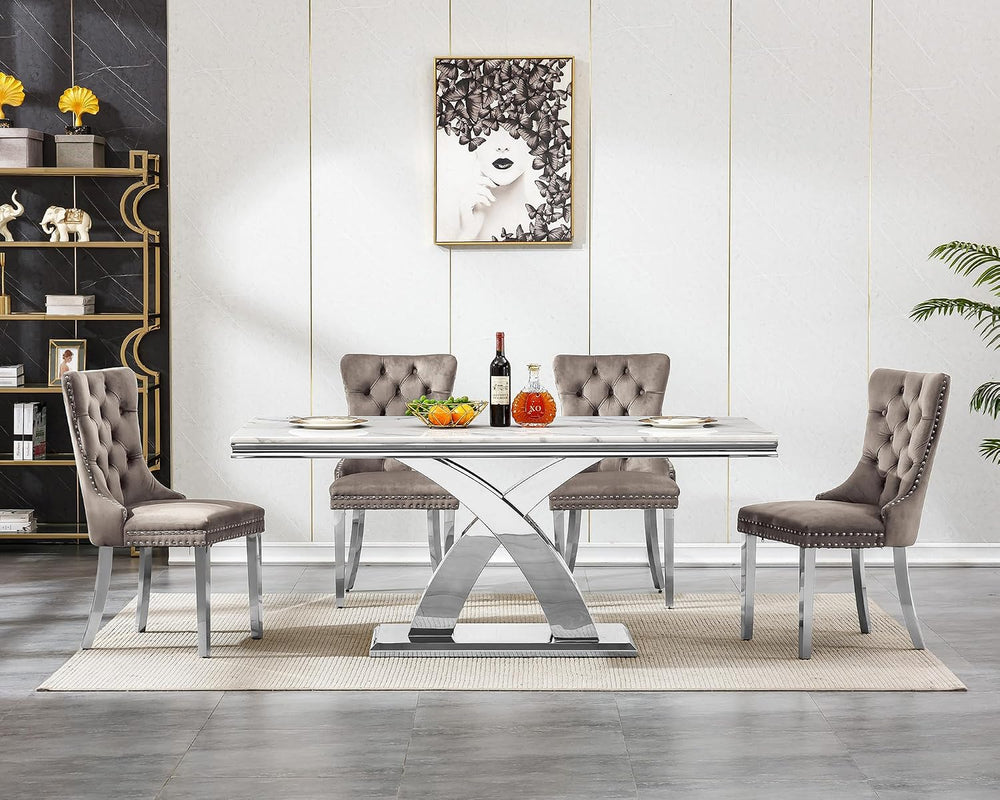 Henf 68" Faux Marble Dining Table Set for 6, 7 Piece Marble Dining Table...