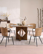 BedsPick Rattan Dining Chairs Set of 4 - Farmhouse Upholstered Cane Back Kitchen Chair with Boucle Cushion, Wingback Dining Room Seat with Metal Legs for Home, Kitchen (Brown)