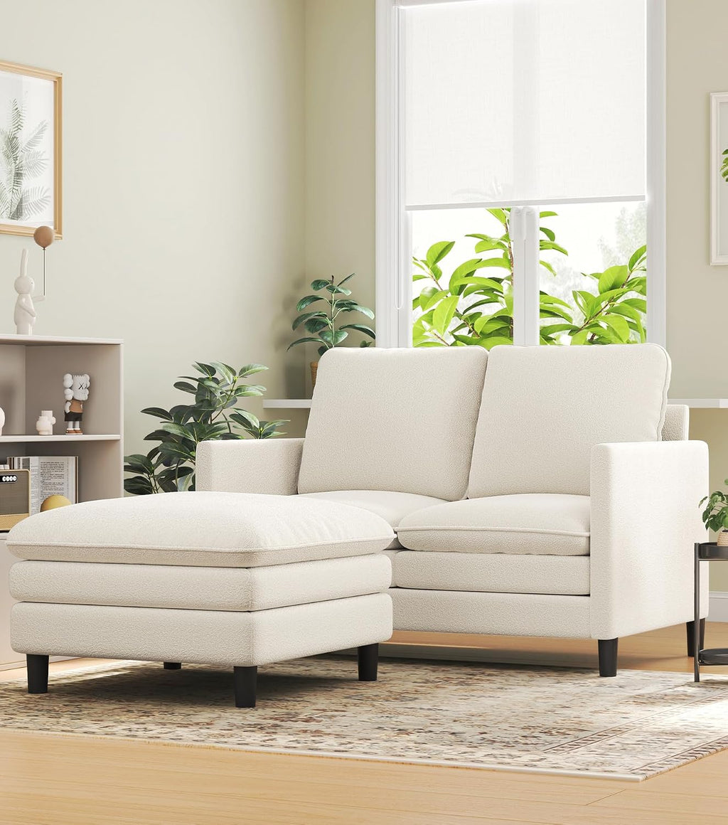 Welzona 3-Layers Cloud L Shaped Couch, 51" Teddy Sofa and Loveseat Set | Comfy Teddy Fabric, Washable Covers, Tool-Free Setup, All-wood Cloud Couches for Living Room, Bedroom, Small Spaces, Beige