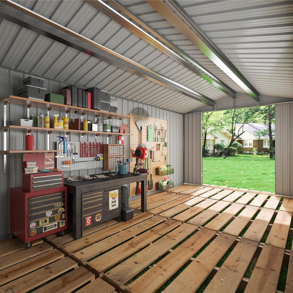 12x18 FT Outdoor Storage Shed, Garden Shed with Updated Frame Structure and Lockable Doors, Metal Tool Sheds for Backyard Garden Patio Lawn,Black