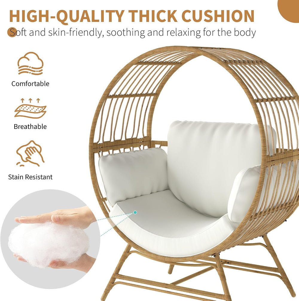 Fancyango Egg Chair Outdoor Indoor, Oversized Rattan Chair with Thicken Cushi...