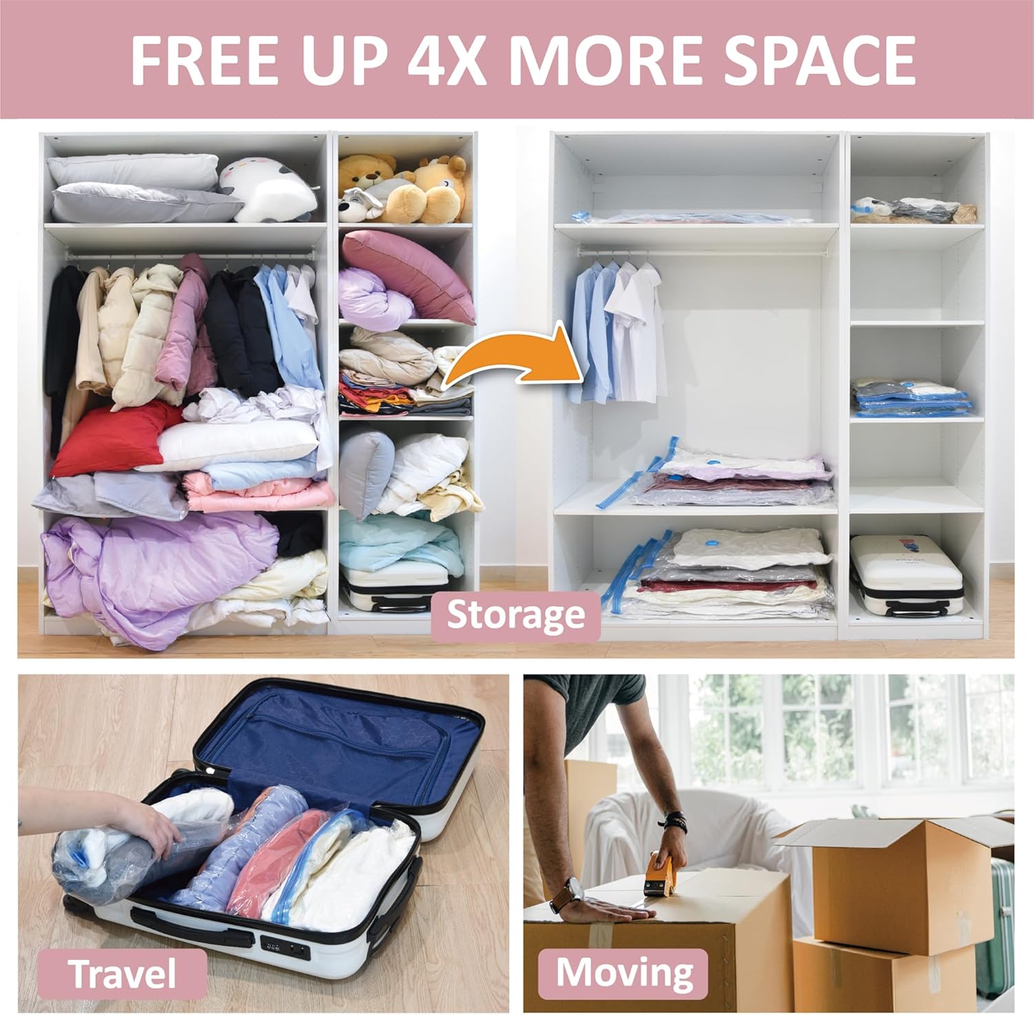 6 Pack XXL Jumbo Vacuum Storage Bags, Extra Large Vacuum Seal Bags for Comforters, Bedding, Blanket Storage, Giant Space Saver Bags for Huge Stuffed Toy (47.2x35 in)