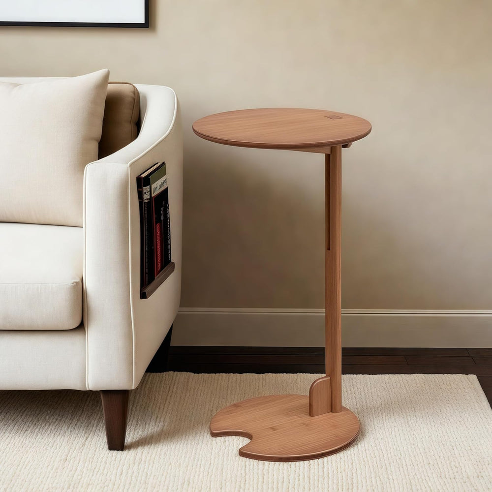 Bamboo Side Table for Sofa - Adjustable Height C Shaped End Tables for Small ...