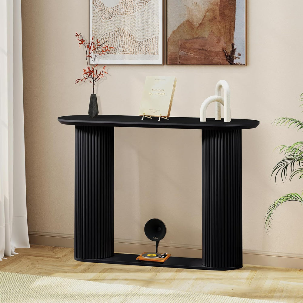 Fluted Console Table, Farmhouse Entryway Table with Storage and Fluted Wood L...