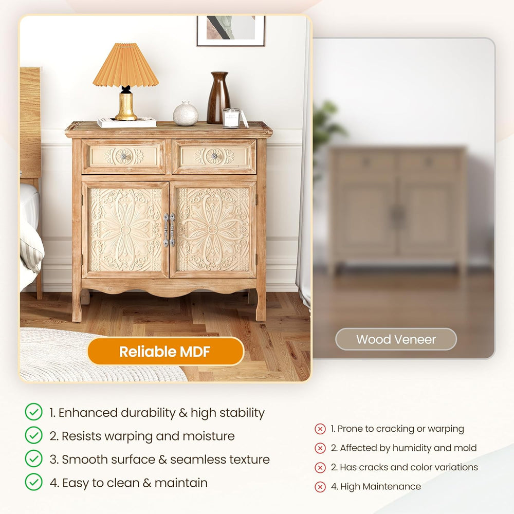 RoyalCraft Sideboard Buffet Cabinet, Solid Wood Accent Cabinet with 2 Carved ...