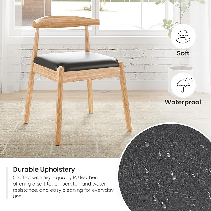 Farini Mid Century Modern Dining Chairs Set of 4, Solid Wood Frame Kitchen Chairs with PU Leather Upholstered Seat for Dining Room & Breakfast Nook,Natural-Black