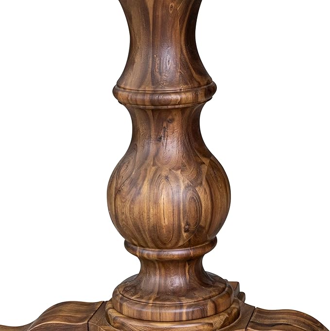 I55-0N-TP Modern Dining Table with Acacia Wood Round Tabletop and Stylish Pedestal Base - Antique Walnut Finish