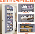 FENTEC 1 Pack Over The Door Shoe Organizer,68" Exlarge Deep Pockets Hanging Shoe Organizers, 8 Shelves Shoe Rack for Closet, Shoe Holder for Boots,Over Door Organizer in Home, RV, Dorm, Grey