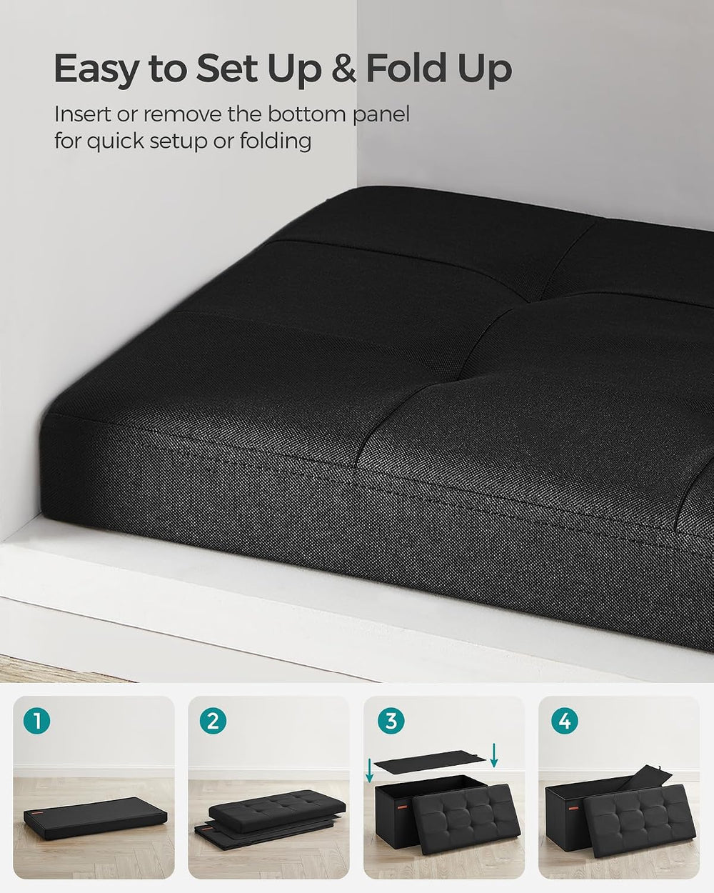 SONGMICS 30 Inches Folding Storage Ottoman Bench, Load 660 lb | Ottoman Foot ...