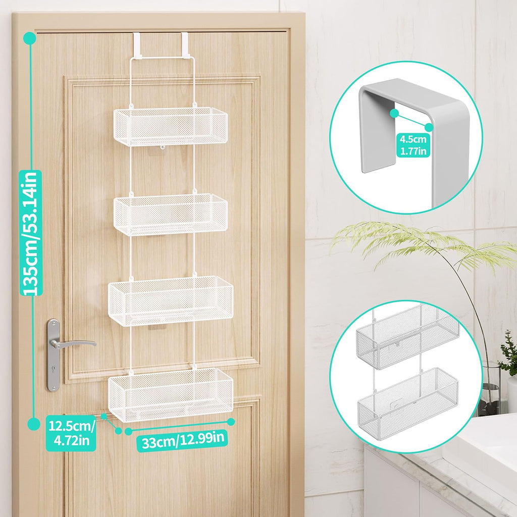 HapiRm Over Door Organizer Storage - Separable Door Organizer Hanging with 4 Metal Large Capacity Baskets for Bathroom Bedroom Kitchen Pantry Closet (White)