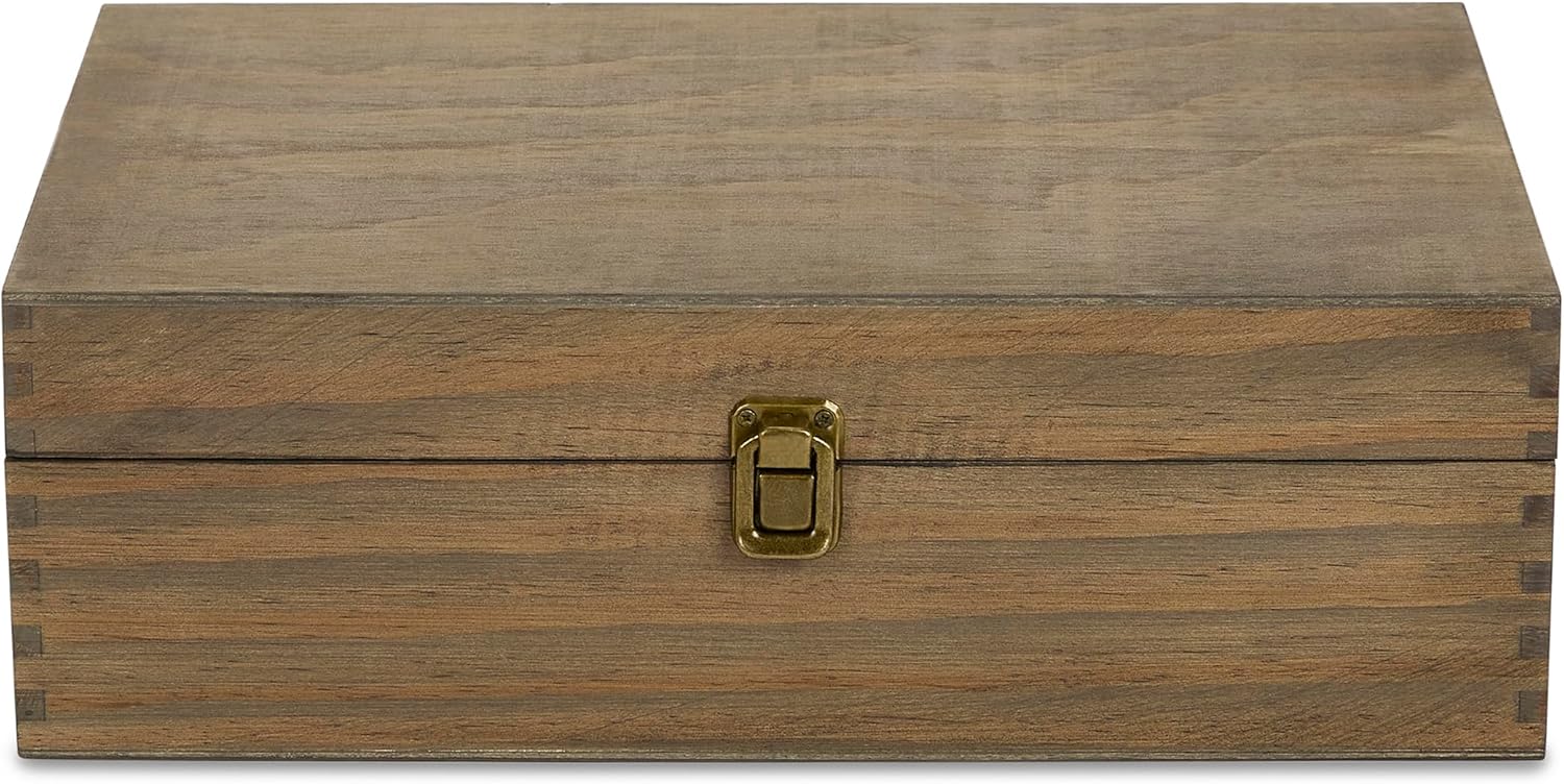 makerflo XL Dark Walnut Wood Memory Box (Pack of 1) with Hinged with Clasp, Black Felt Inside, Keepsake Wooden Box Ideal for Craft and Personalization (Laser Engraving, Epoxy, UV DTF, and Vinyl)