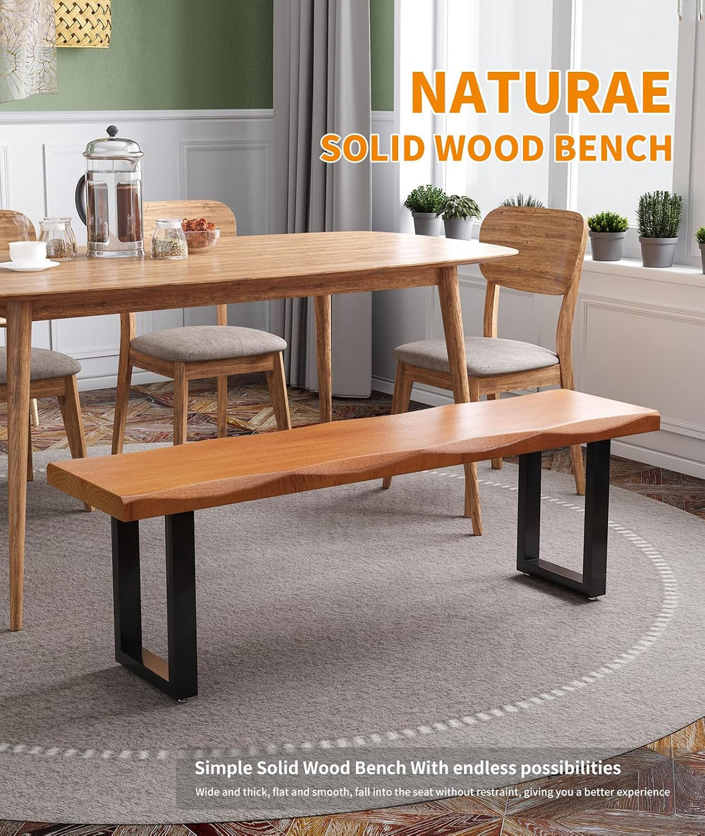 Modern Rustic Solid Wood Bench with Black Metal Legs, Industrial Farmhouse St...