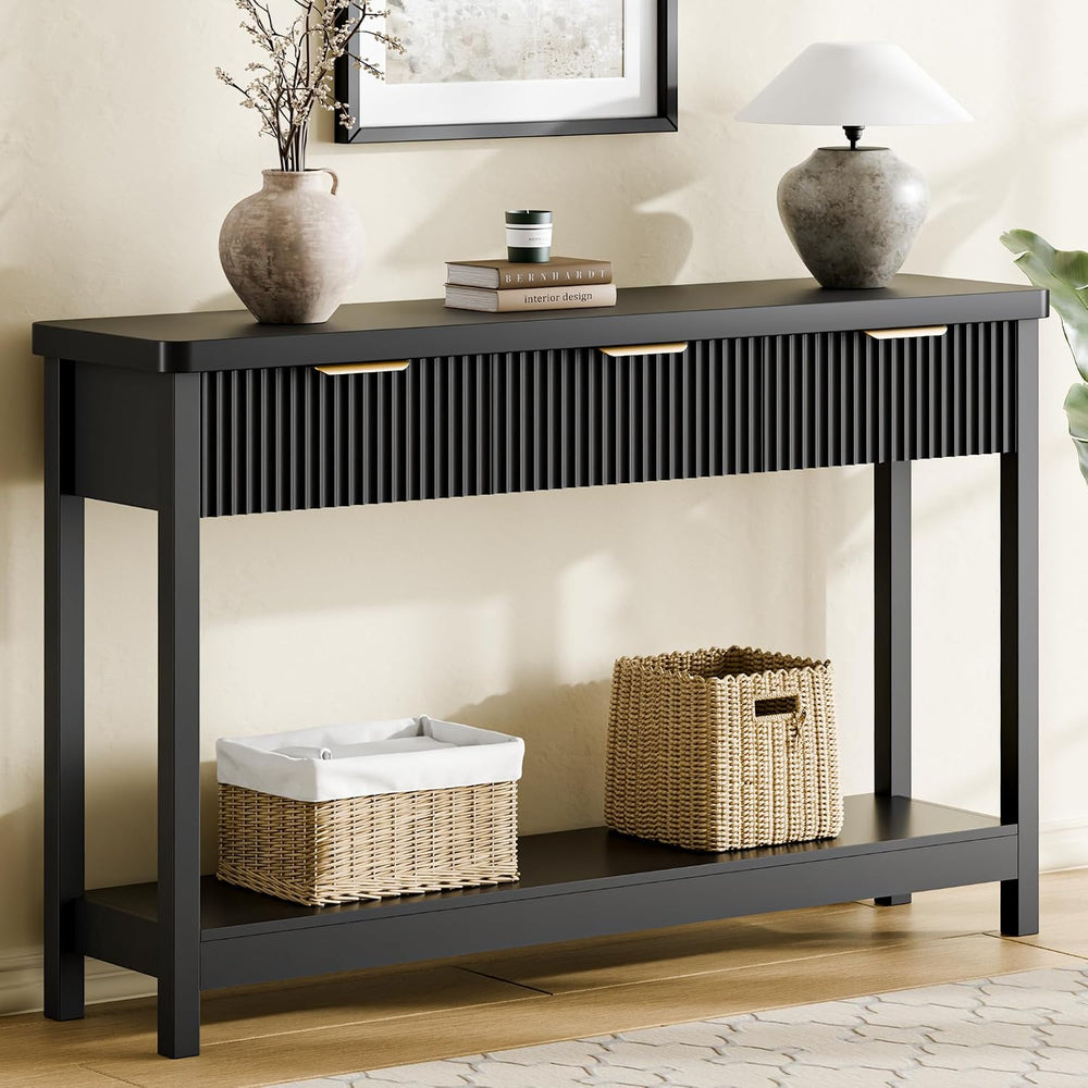 Lulive Fluted Console Table, 51 Inch Entryway Table with 3 Drawers | Scandi f...