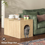 31.5" Oak Cat Litter Box Enclosure Furniture, Large Decorative Hidden Litter Box Cabinet, Fluted Modern Bohemia Kitty End Table for Living Rooms, Entryways, or Bedrooms
