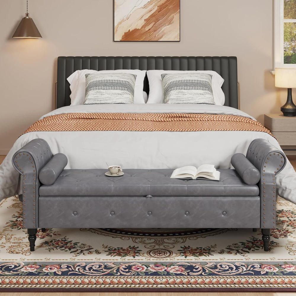 FiveWillowise 65" End of Bed Storage Bedroom Bench with Storage,Faux Lea...