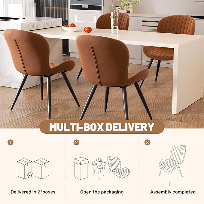 Nalupatio Dining Chairs Set of 4, Modern Dining Room Chairs Comfy Backrest Thick Upholstered Kitchen Chairs 19IN Height with Metal Legs Brown