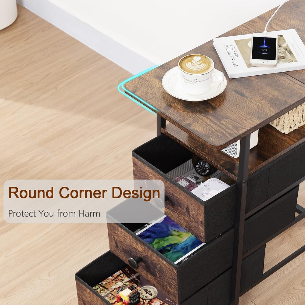 AMHANCIBLE Narrow End Table Living Room with Charging Station, Slim LED Night...