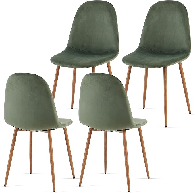 Velvet Dining Chairs Set of 4 - Modern Upholstered Chairs with Metal Legs for Living, Bedroom,Dining Room - Green Dining Chairs Set for 4