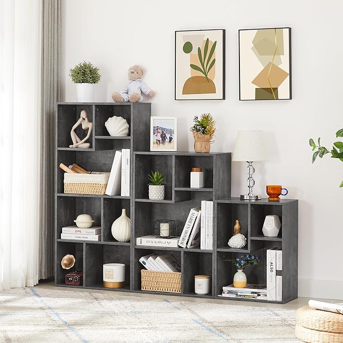 VECELO Contemporary Bookshelf, 5 Cube Shelf, Fits Tallest Hardcovers, Horizontal Available, Storage Organzier for Home Office,Modern Gray