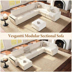 Vesgantti Oversized 6-Seater Chenille L Shaped Sectional Sofa, Beige | Modular, with Ottoman, Storage Armrests, Comfy Couch for Living Room, Apartment, Breathable Fabric, Pet-friendly