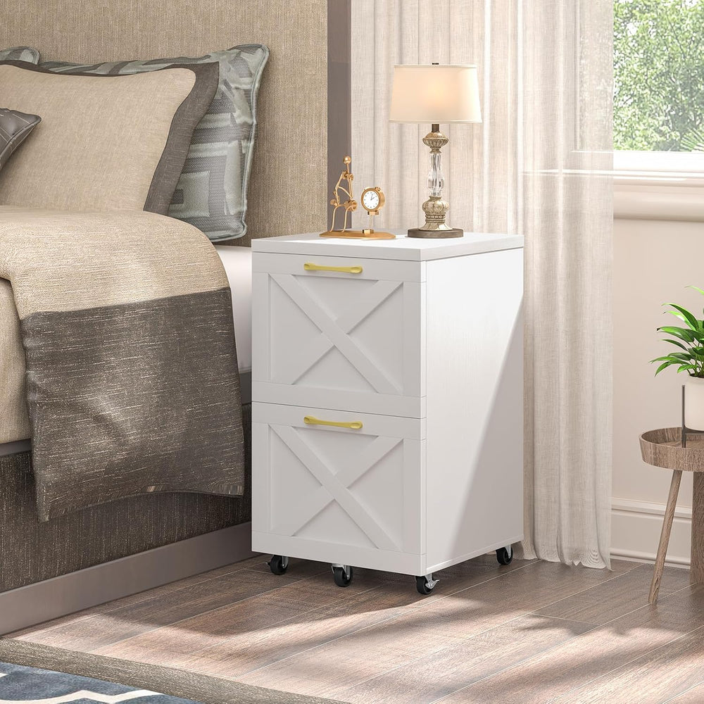 Halitaa Farmhouse 2 Drawer Small File Cabinet with Wheels, White | Vertical F...