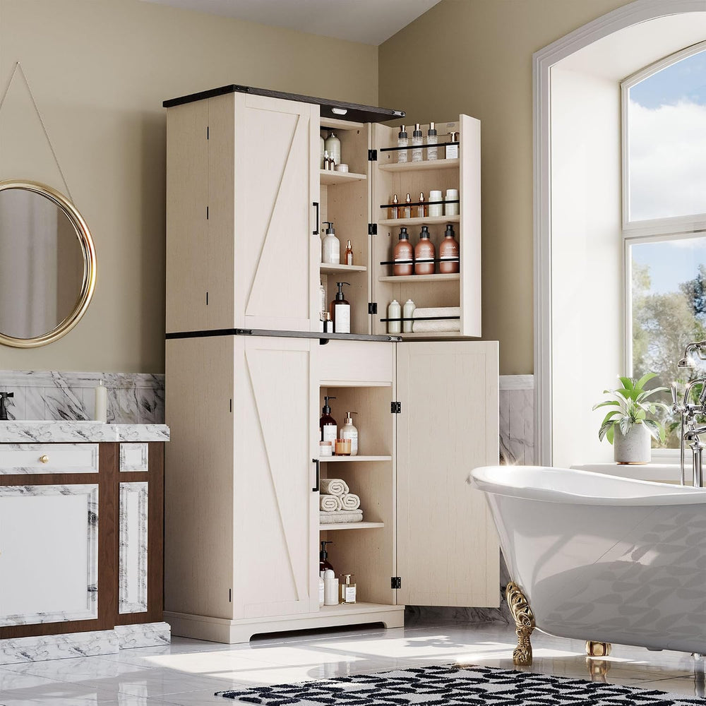 HOMPUS 71" Tall Kitchen Pantry Cabinet with Doors and Drawer, Farmhouse ...