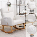 HCHAIRH Rocking Chair Nursery, Sherpa Nursing Rocking Armchair for Mom Nursery Morden Rocker Chair with High Backrest for Living Room,Bedroom,Teddy White