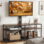 VECELO TV Stand with Mount, Universal Swivel TV Console for 32-75 inch TVs, 55" Entertainment Center with Storage Shelves, for Living Room, Bedroom, Rustic Brown