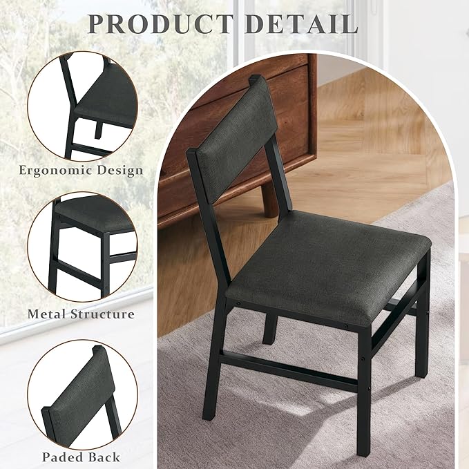 Dining Chairs Set of 4, Upholstered Modern Dining Room Chairs with Ergonomic Backrest, MDF Board and Metal Legs, Fabric Kitchen Chair for Dining, Kitchen and Living Room, Easy Assembly, Black